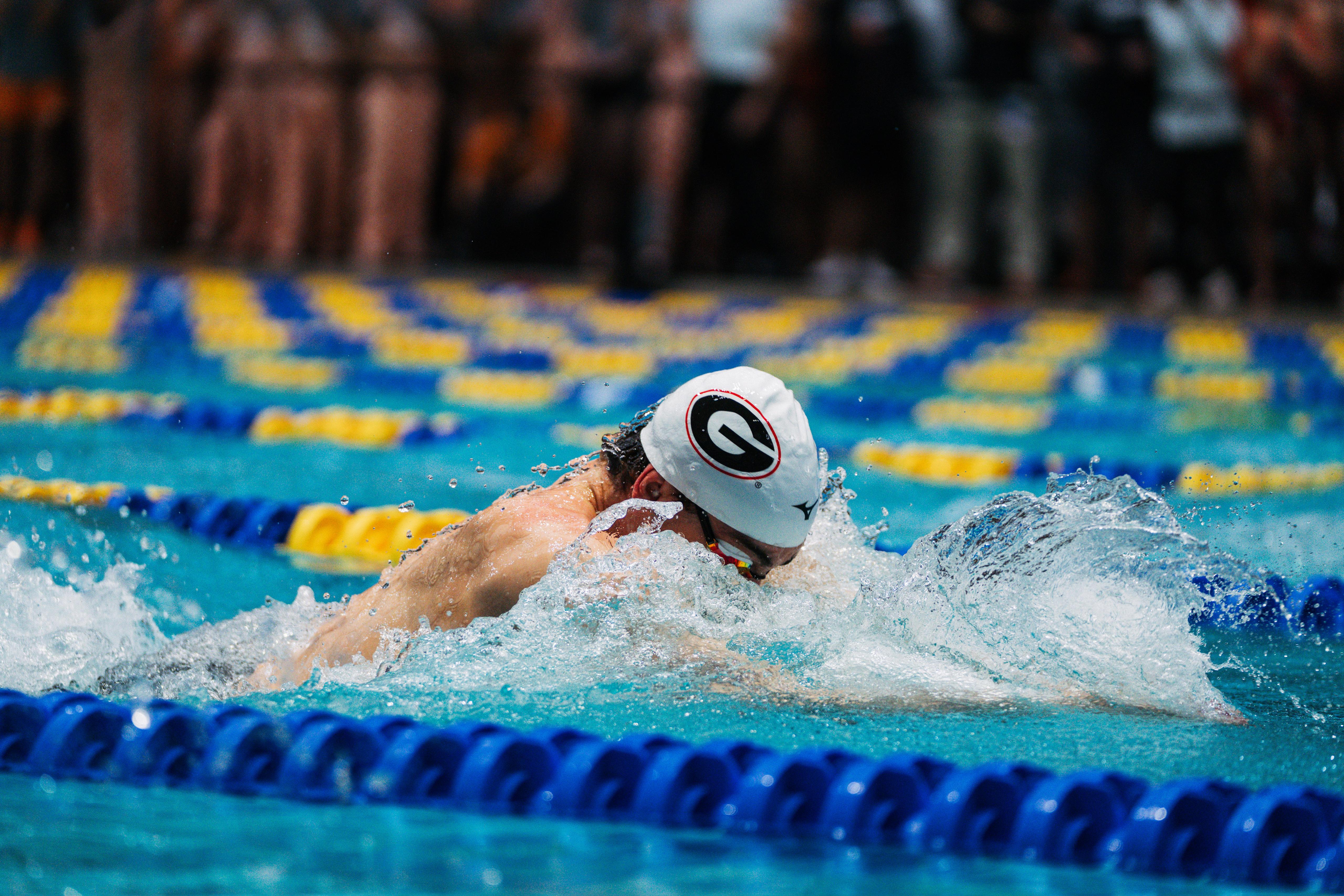 Kristian Pitshugin powering through a breaststroke race.